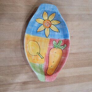 Vintage 9" x 5.25 Ceramic Baking Dish Vegetable Fruit Sunflower